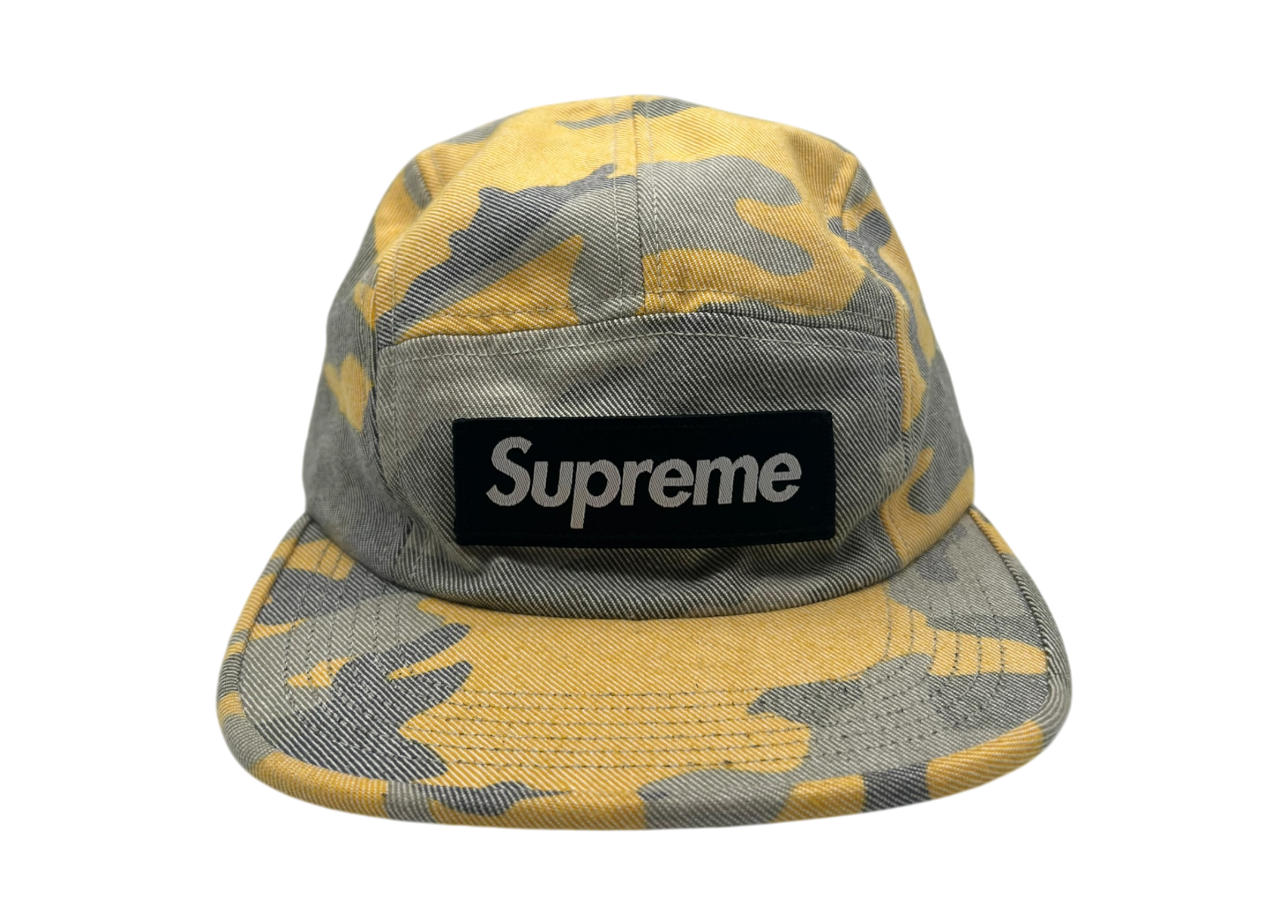 Supreme Camp Cap Box Logo Washed Out Yellow Camo COND 9/10