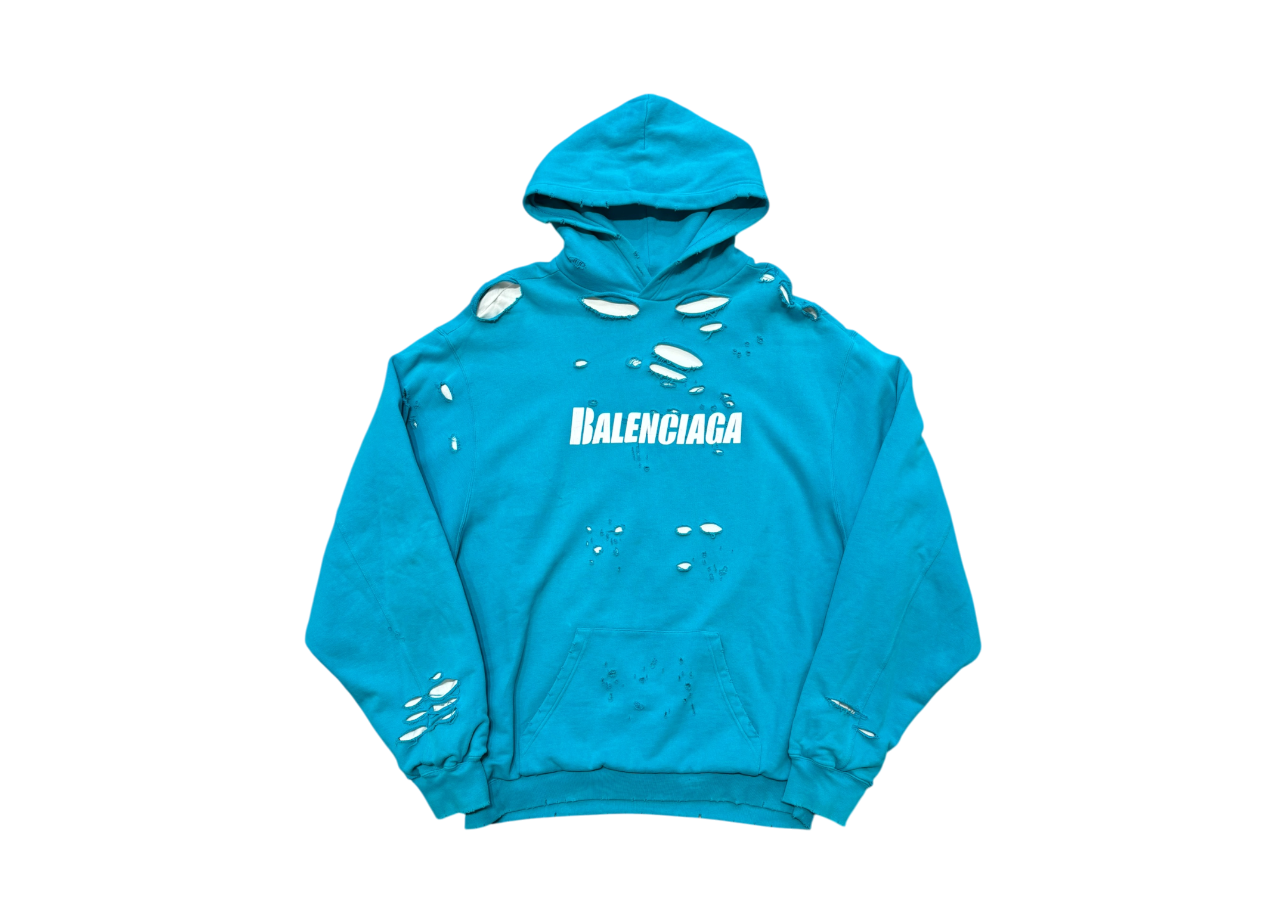 Balenciaga Hoodie Destroyed Aqua COND 9/10 (Fit XL)