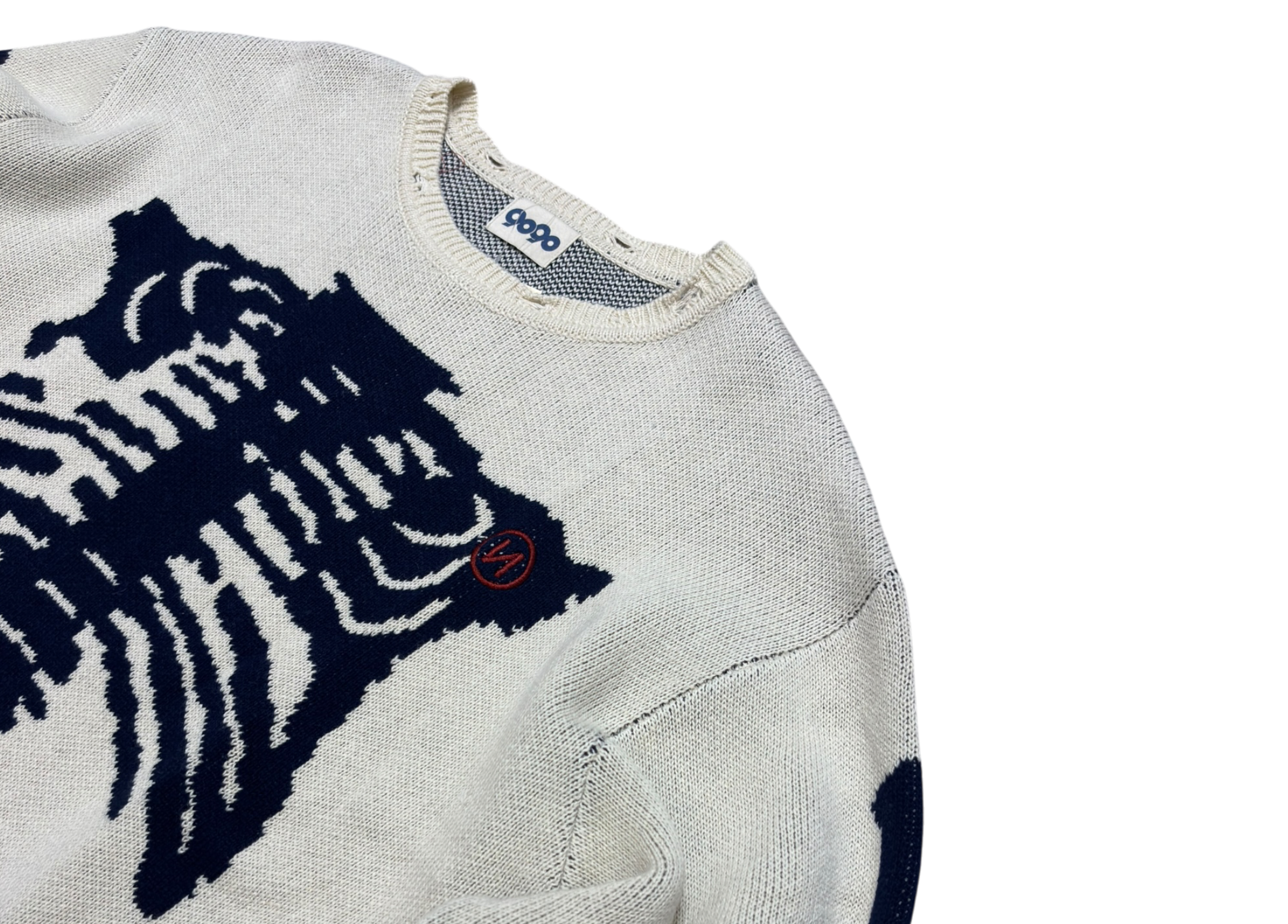 9090 Sweater Digital Bone Damage Knit Cream COND NEW
