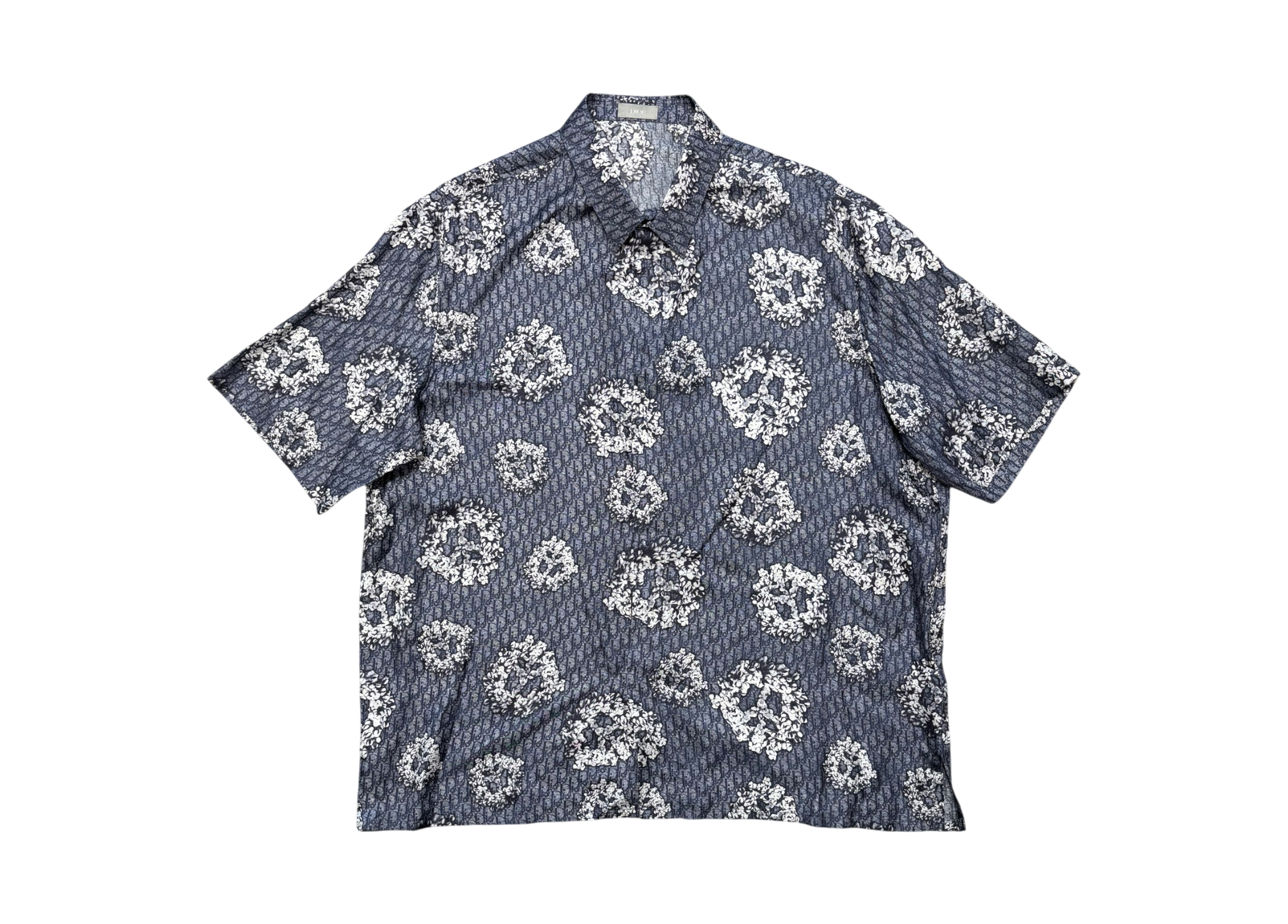 Dior Denim Tears Shirt Silk Twill Oblique Floral Blue COND NEW