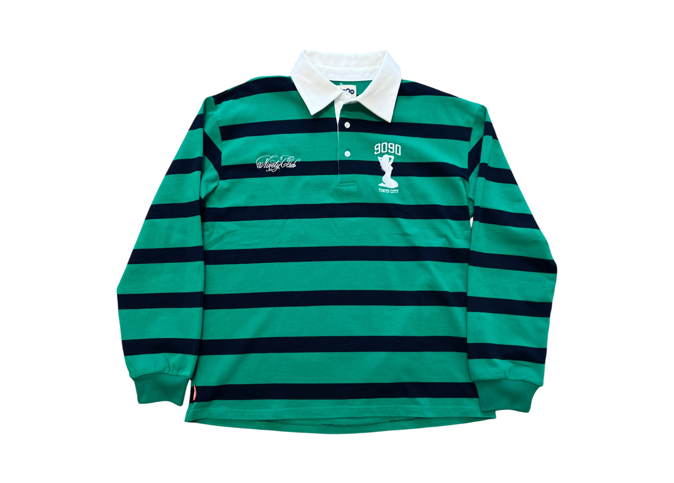 9090 Polo Shirt Rugby Striped Green Navy COND NEW