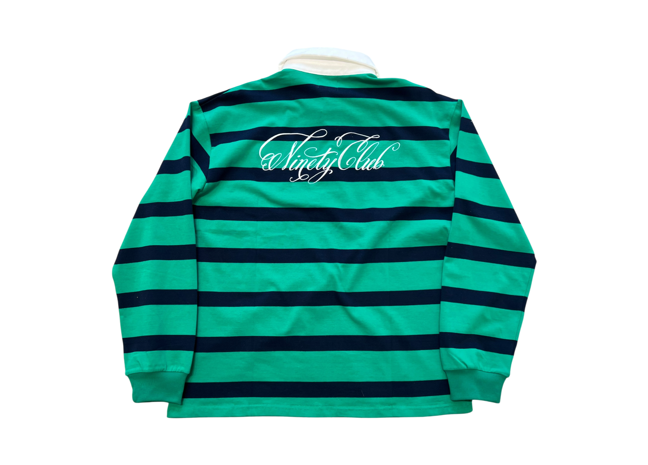 9090 Polo Shirt Rugby Striped Green Navy COND NEW