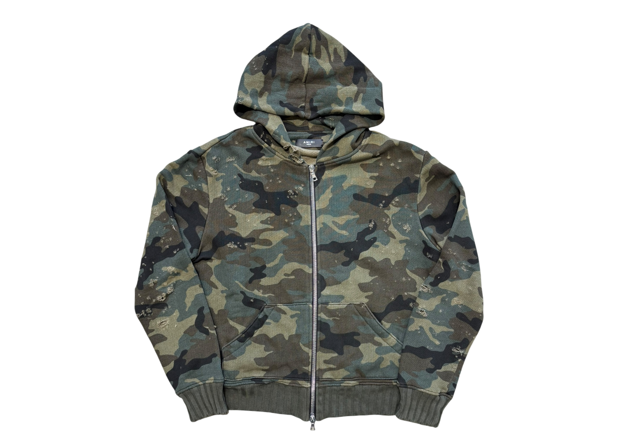 Amiri Zip Hoodie Camo Distressed Green