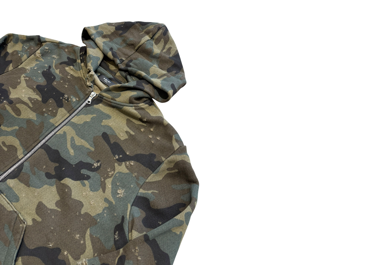 Amiri Zip Hoodie Camo Distressed Green