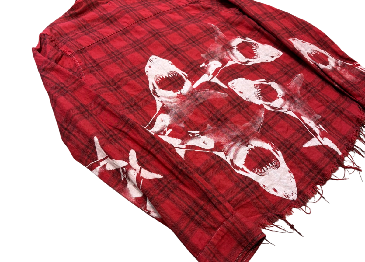Amiri Shirt Flannel Shark Print Red