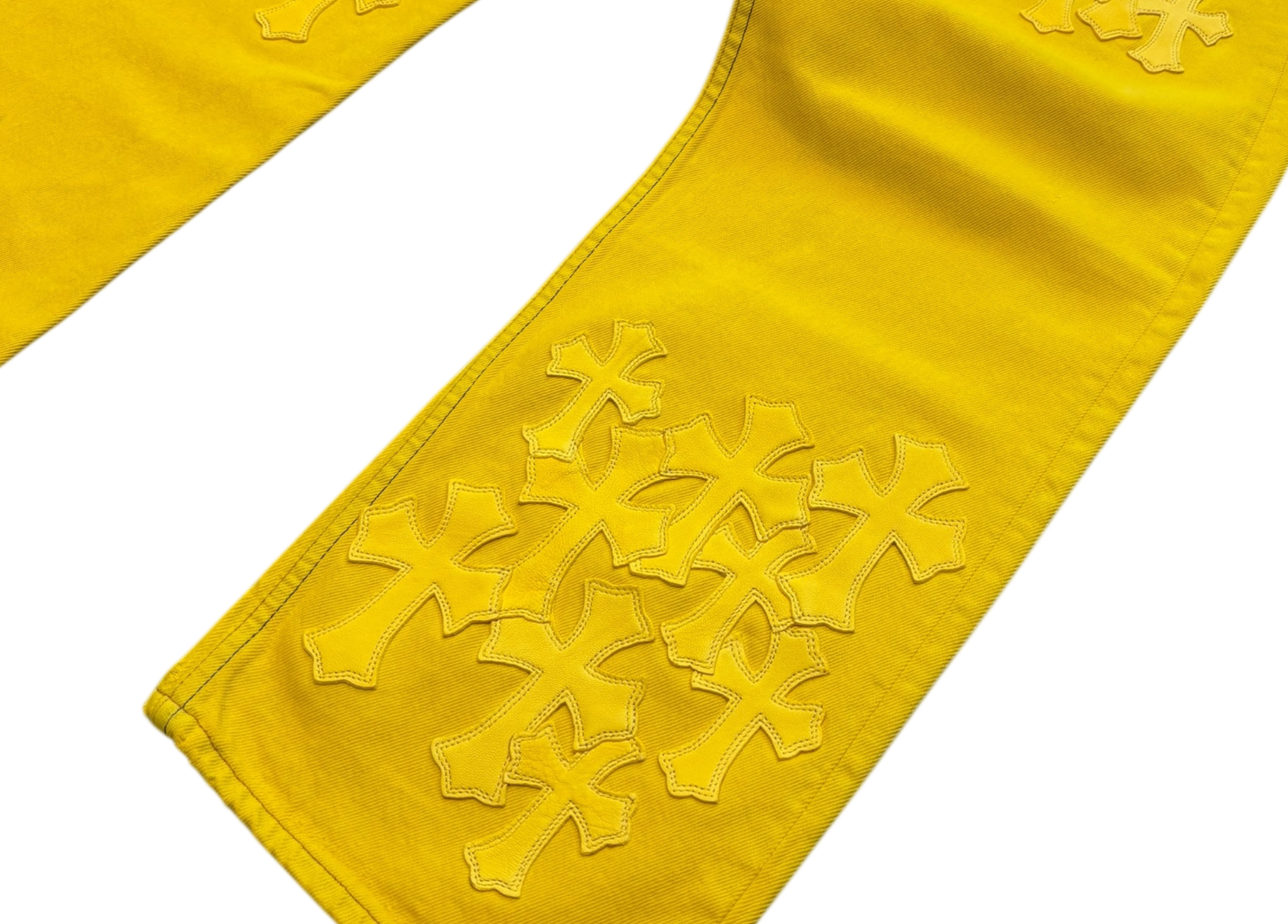 Chrome Hearts Denim Jeans Cross Patches Leather Yellow COND NEW