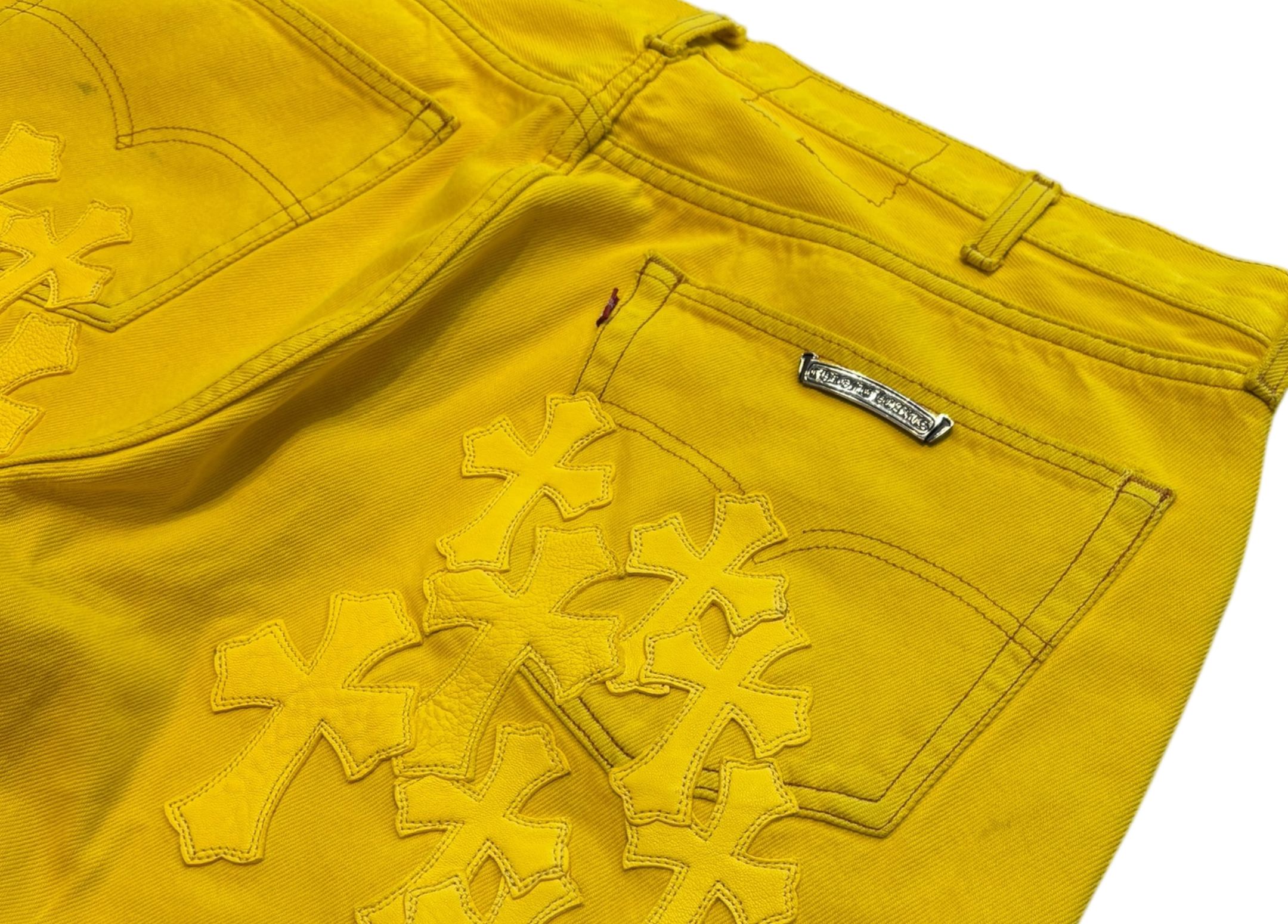 Chrome Hearts Denim Jeans Cross Patches Leather Yellow COND NEW