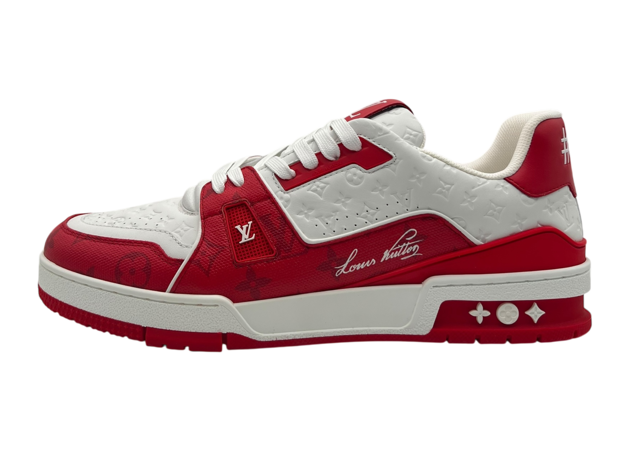 Louis Vuitton Trainer White Red Monogram COND NEW (NO BOX)