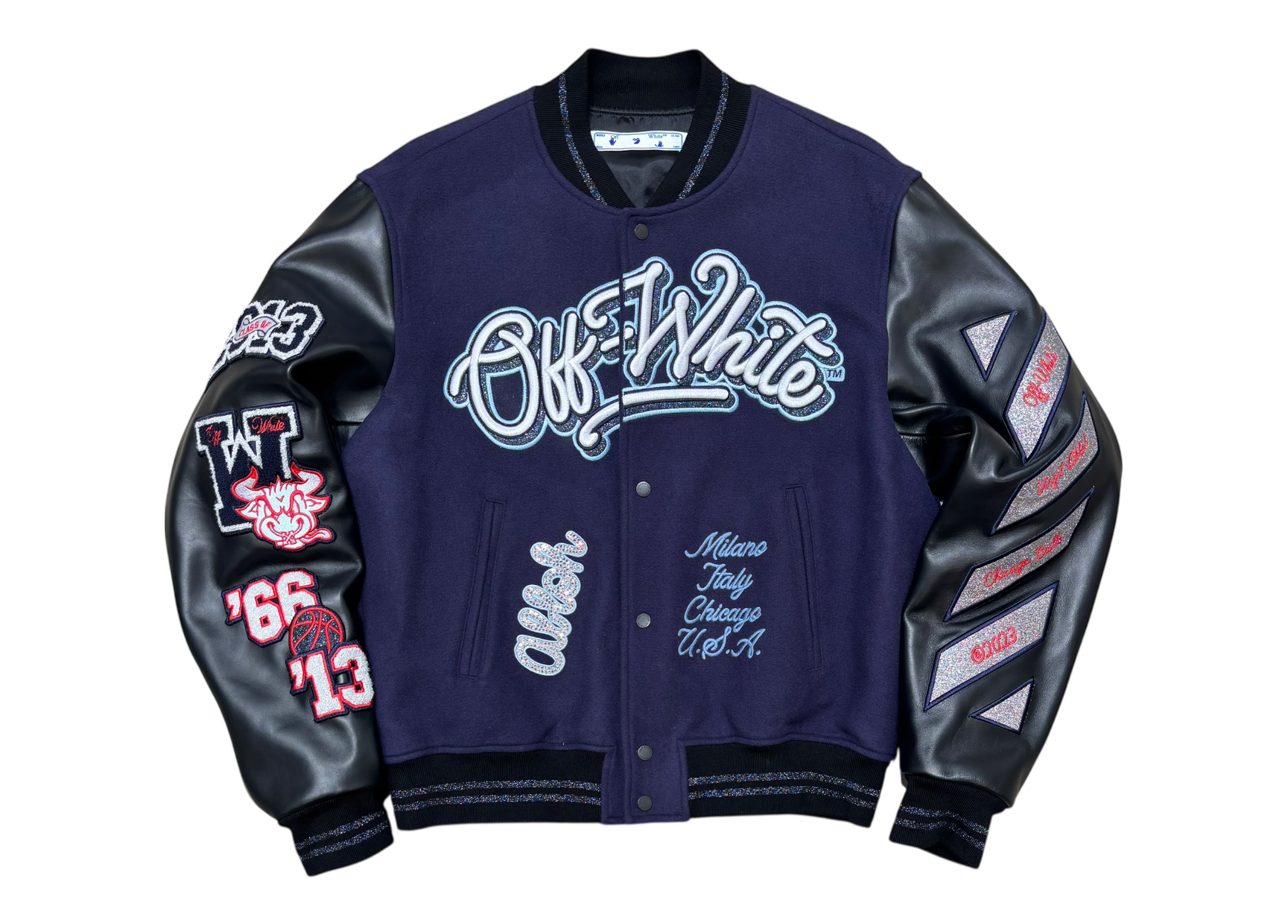 Off-White Varsity Jacket Chicago Bulls Blue Black COND 9.9/10