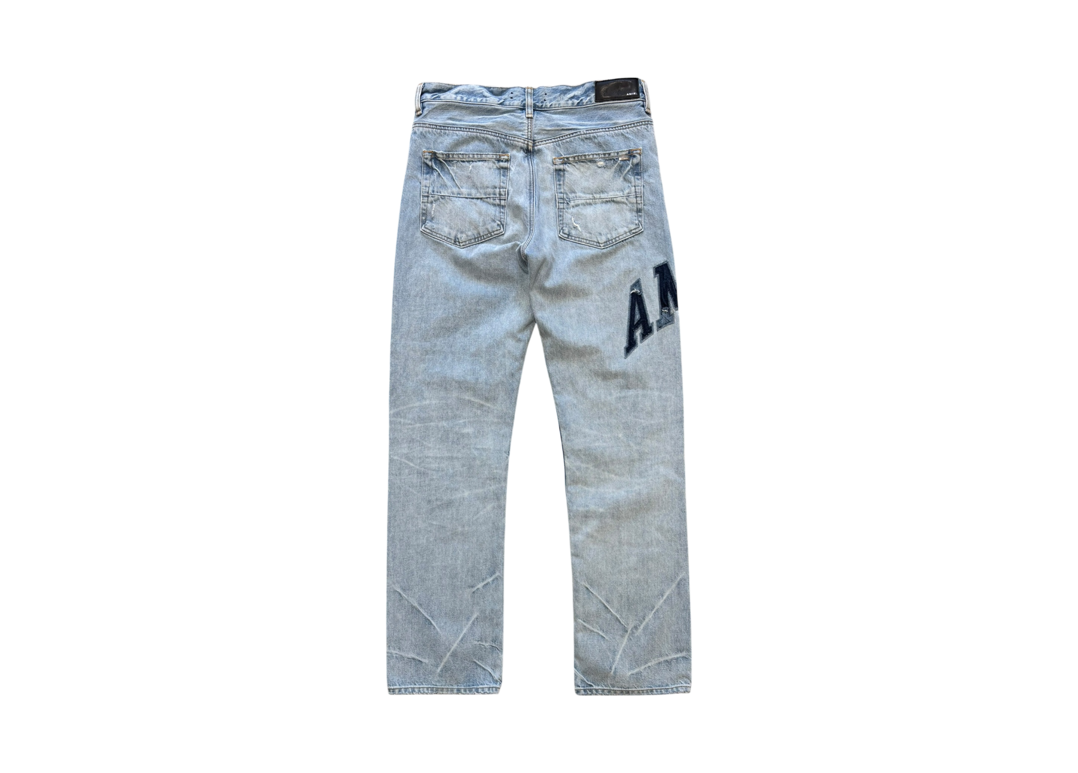 Amiri Denim Jeans Distressed Varsity Logo COND 9/10
