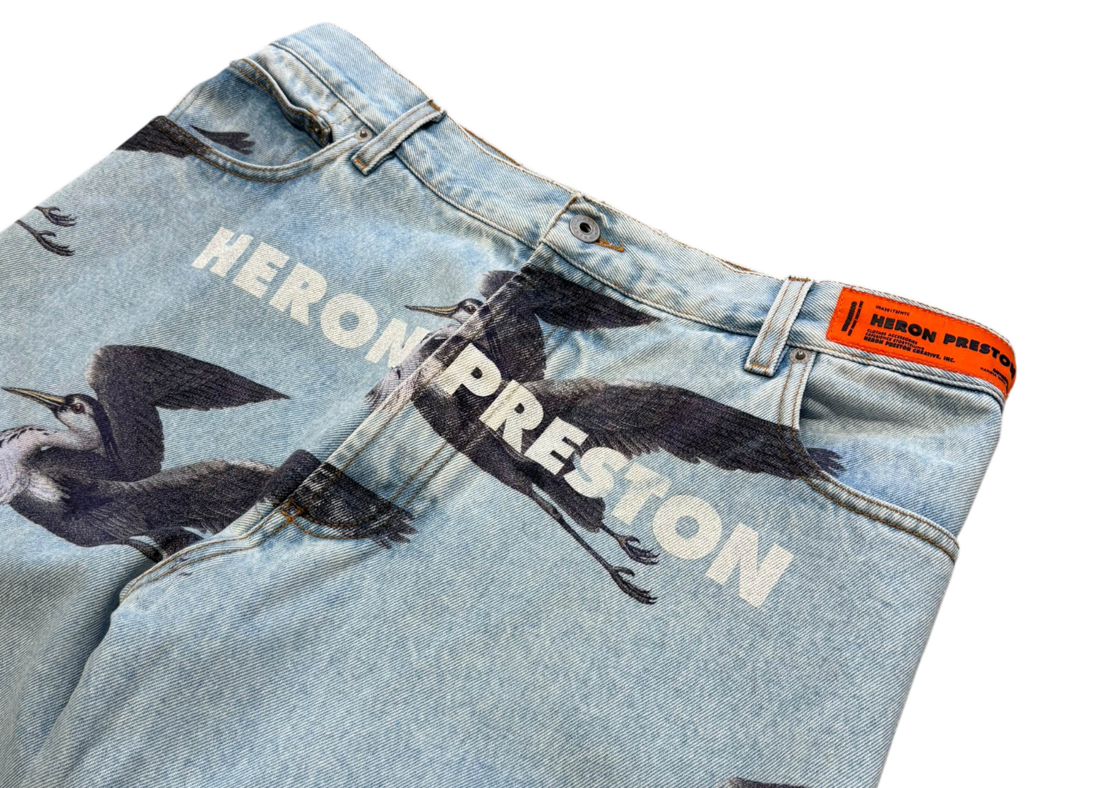 Heron Preston Denim Jeans Bird Print COND 9/10