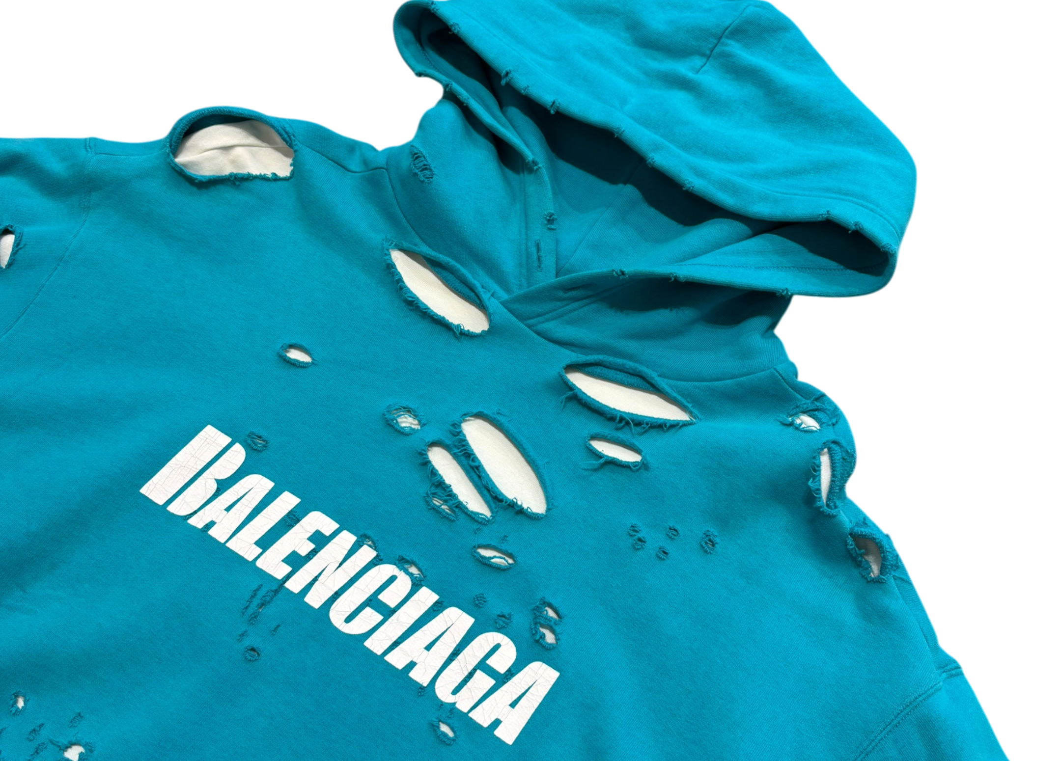 Balenciaga Hoodie Destroyed Aqua COND 9/10 (Fit XL)