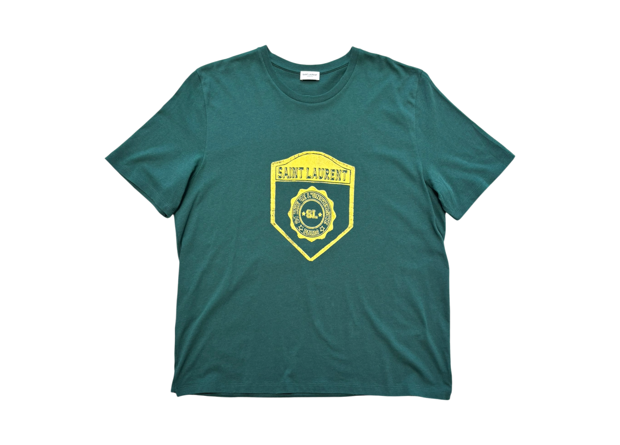 Saint Lauren T-Shirt College Logo Green COND 9/10 (Fit XL)
