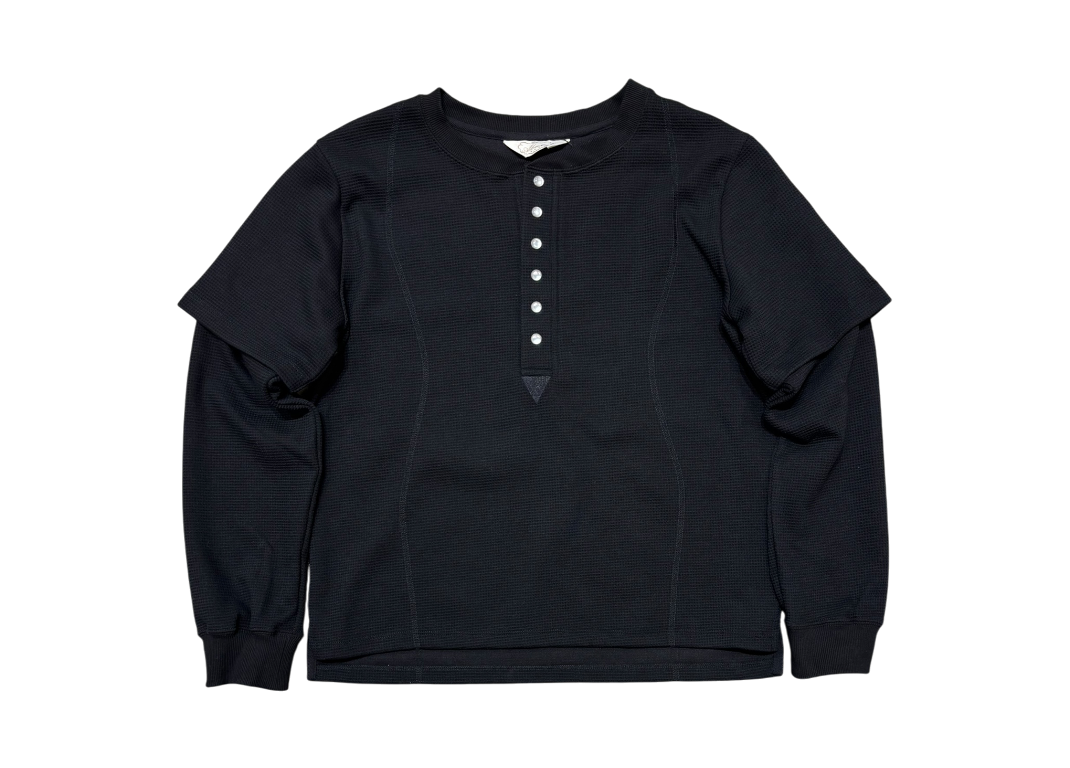 Abuku Longsleeve Layered Round Stitch Waffle Black COND NEW