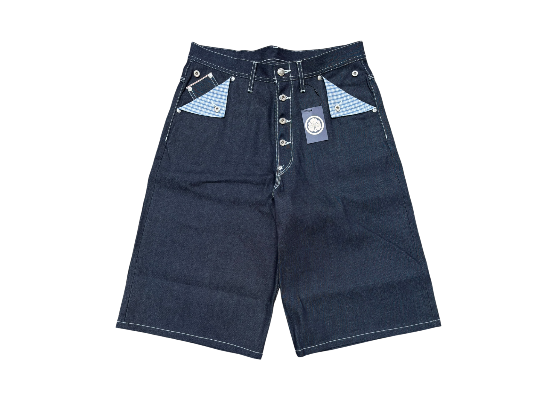 Abuku Jorts Baggy Selvedge Check Glap Indigo COND NEW