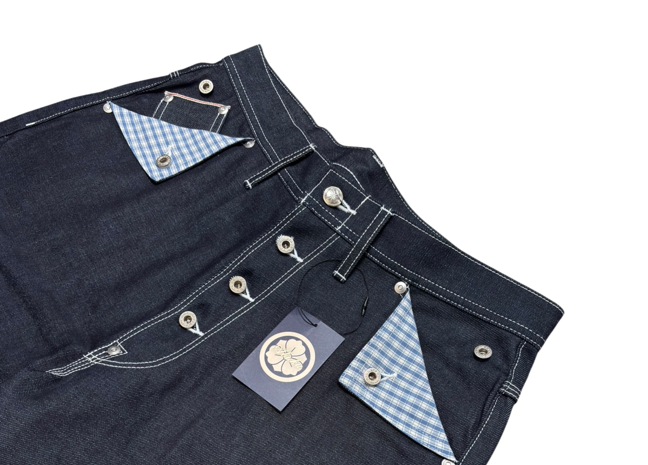 Abuku Jorts Baggy Selvedge Check Glap Indigo COND NEW