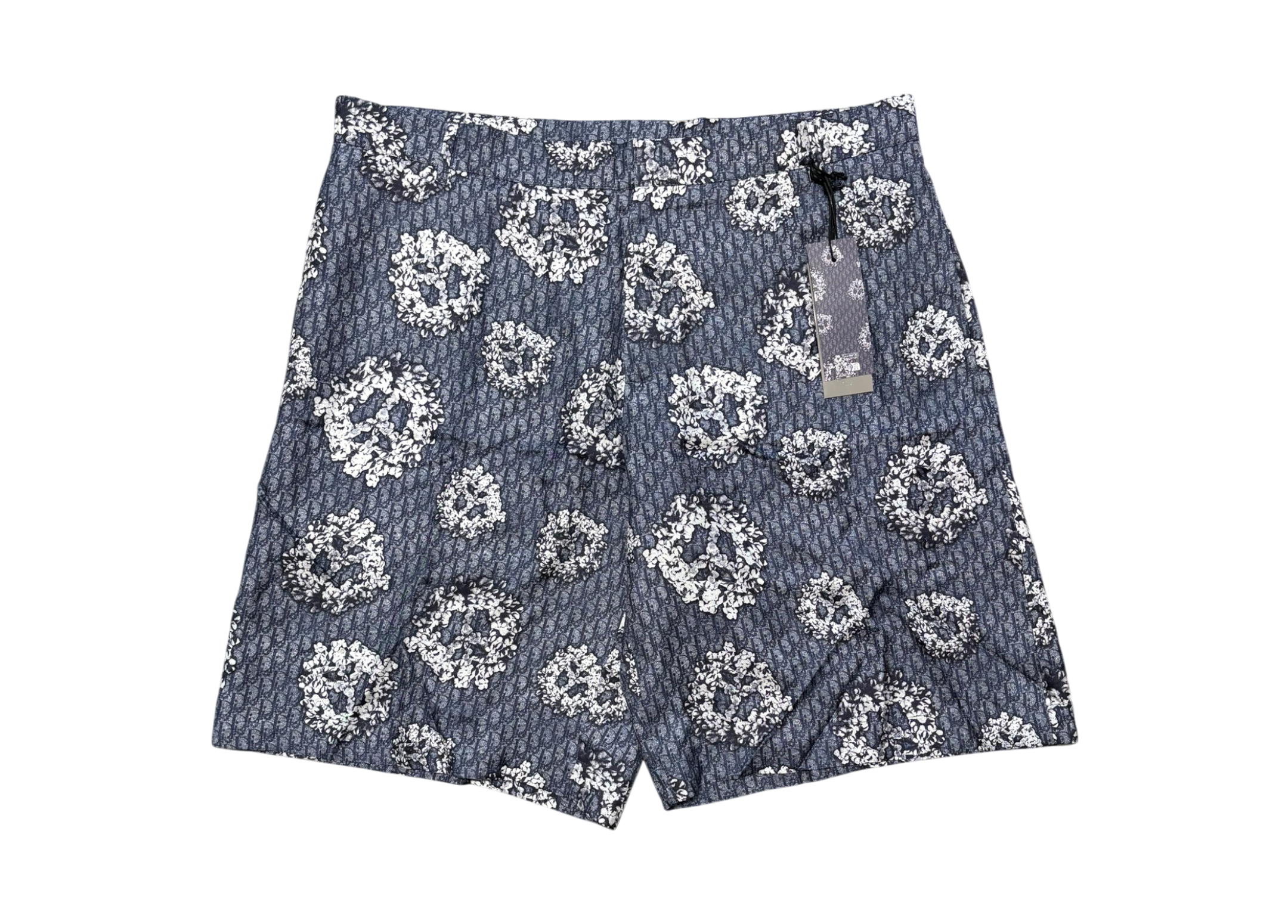 Dior Denim Tears Shorts Silk Twill Oblique Floral Blue COND NEW