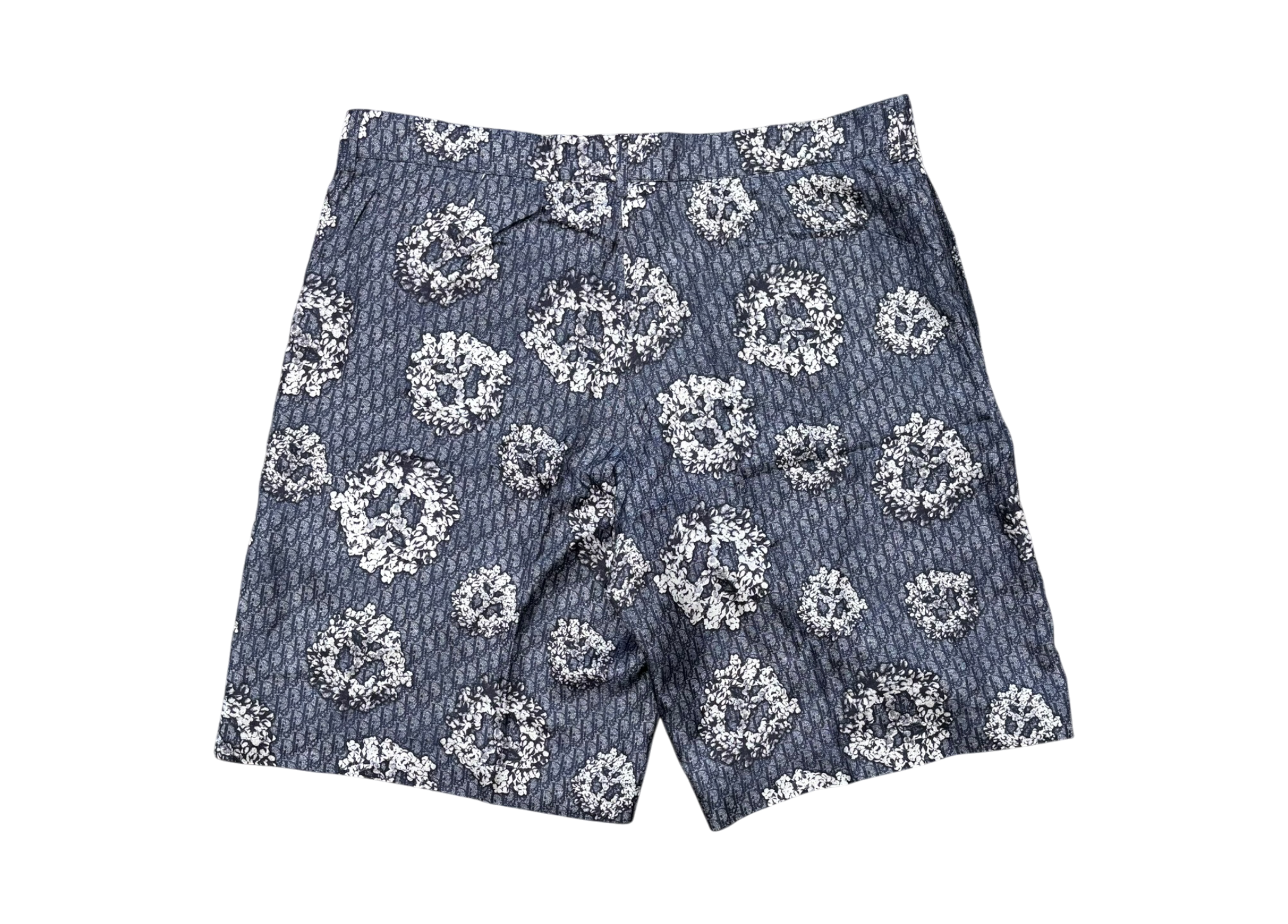 Dior Denim Tears Shorts Silk Twill Oblique Floral Blue COND NEW