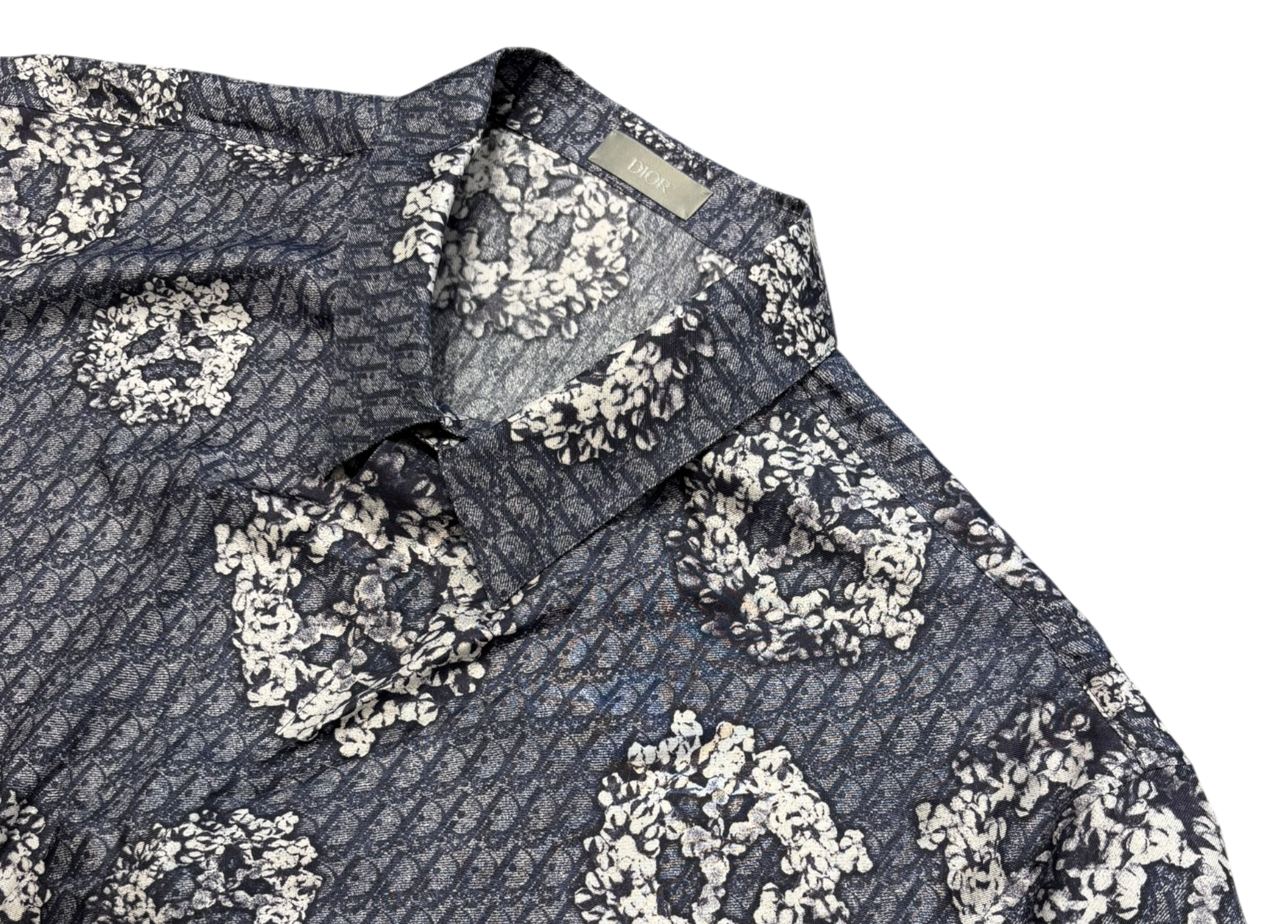 Dior Denim Tears Shirt Silk Twill Oblique Floral Blue COND NEW
