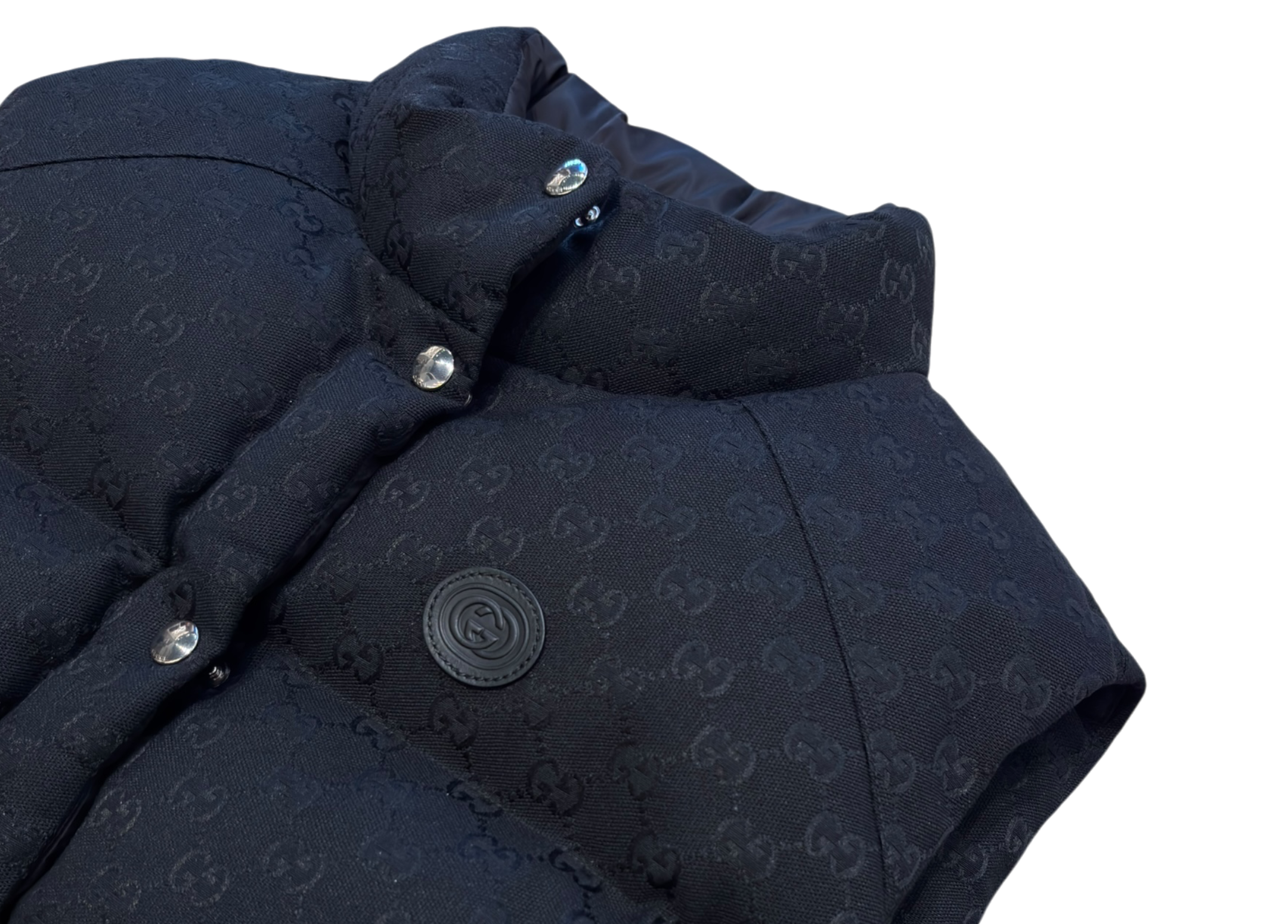 Gucci Gilet Puffer Monogram Black Crop COND NEW