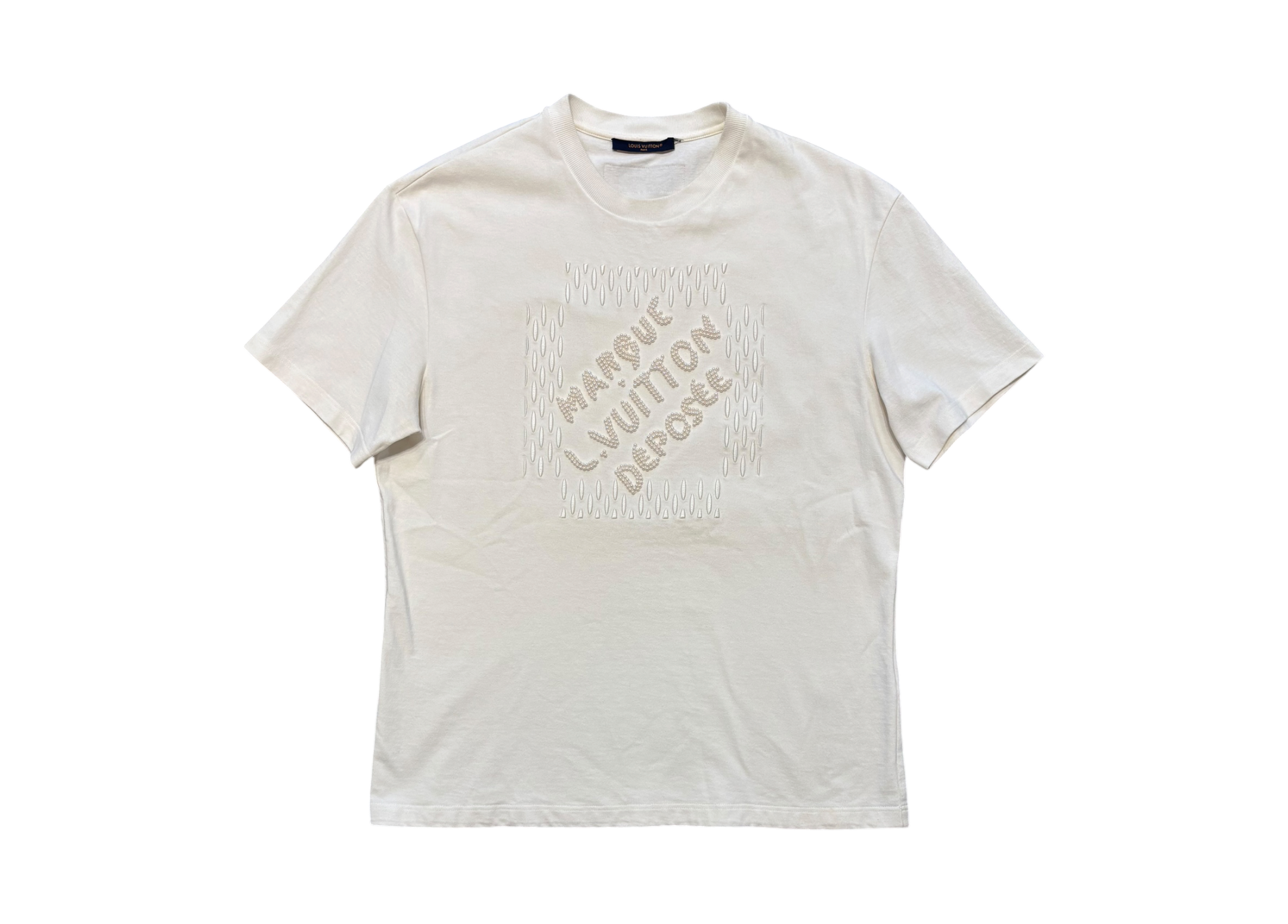 Louis Vuitton T-Shirt Embroidered Signature Pearl White COND 9/10