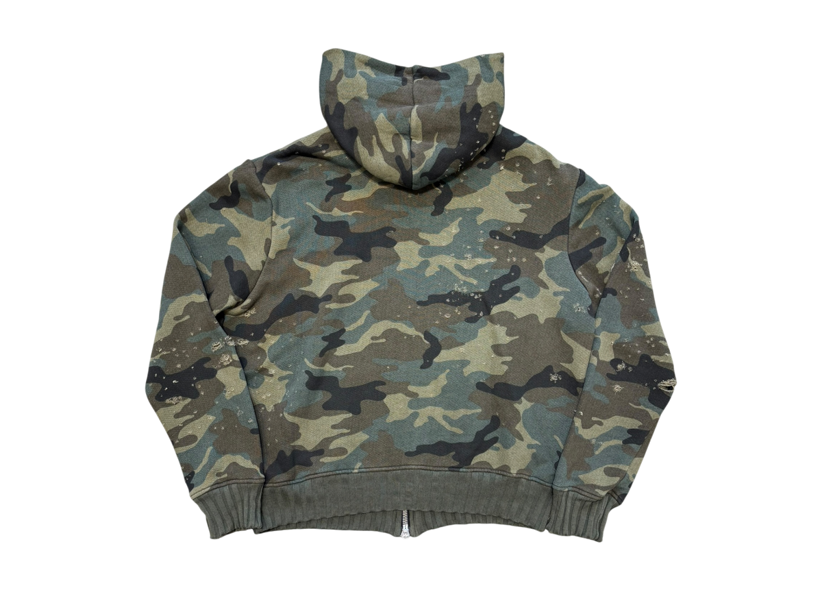 Amiri Zip Hoodie Camo Distressed Green