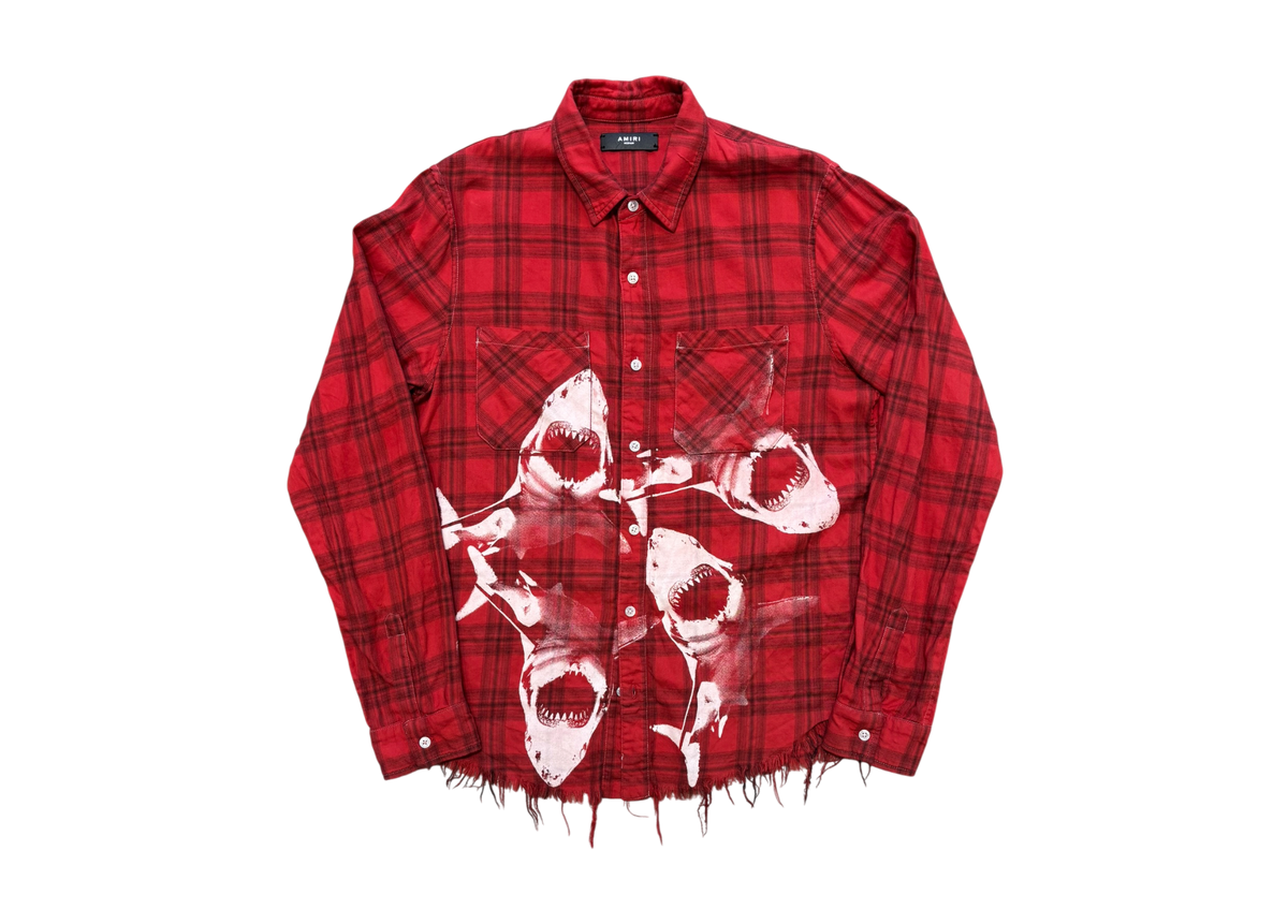 Amiri Shirt Flannel Shark Print Red