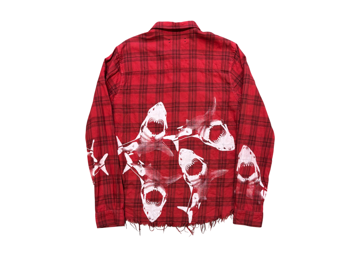 Amiri Shirt Flannel Shark Print Red