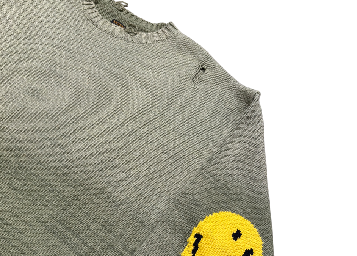 Kapital Sweater Smilie Patch Crew Olive Green