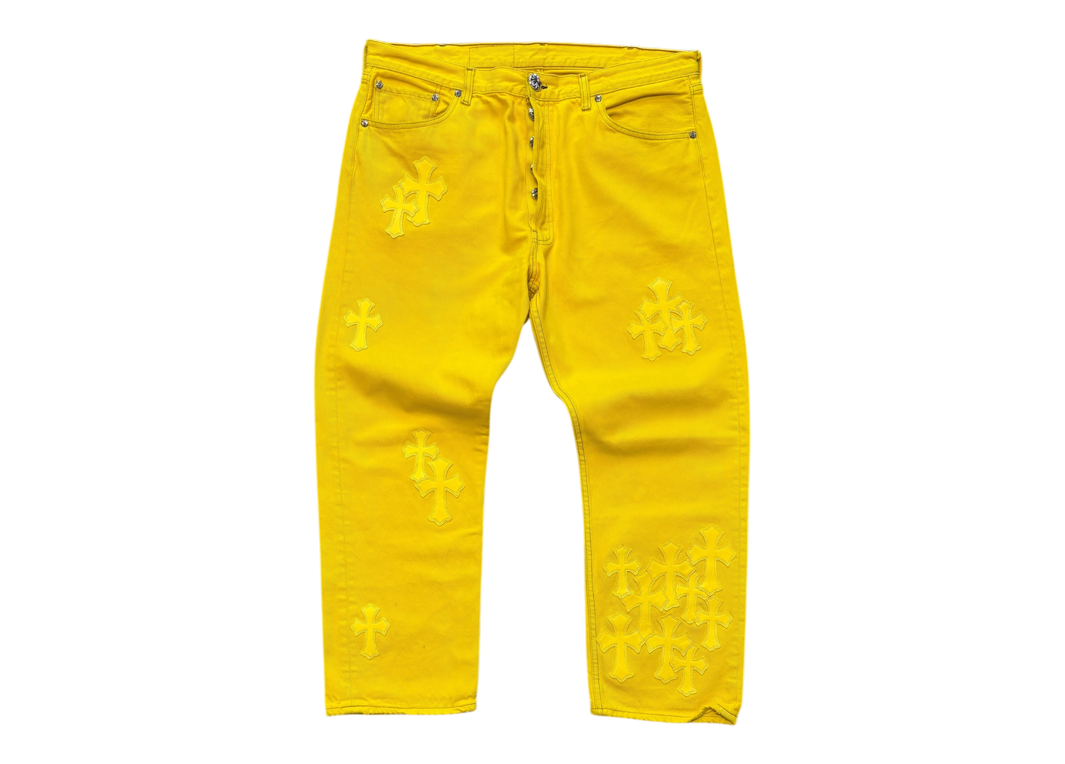 Chrome Hearts Denim Jeans Cross Patches Leather Yellow COND NEW