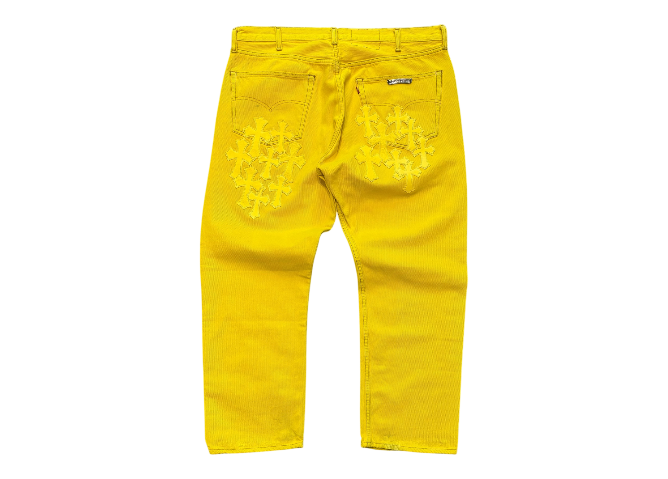 Chrome Hearts Denim Jeans Cross Patches Leather Yellow COND NEW