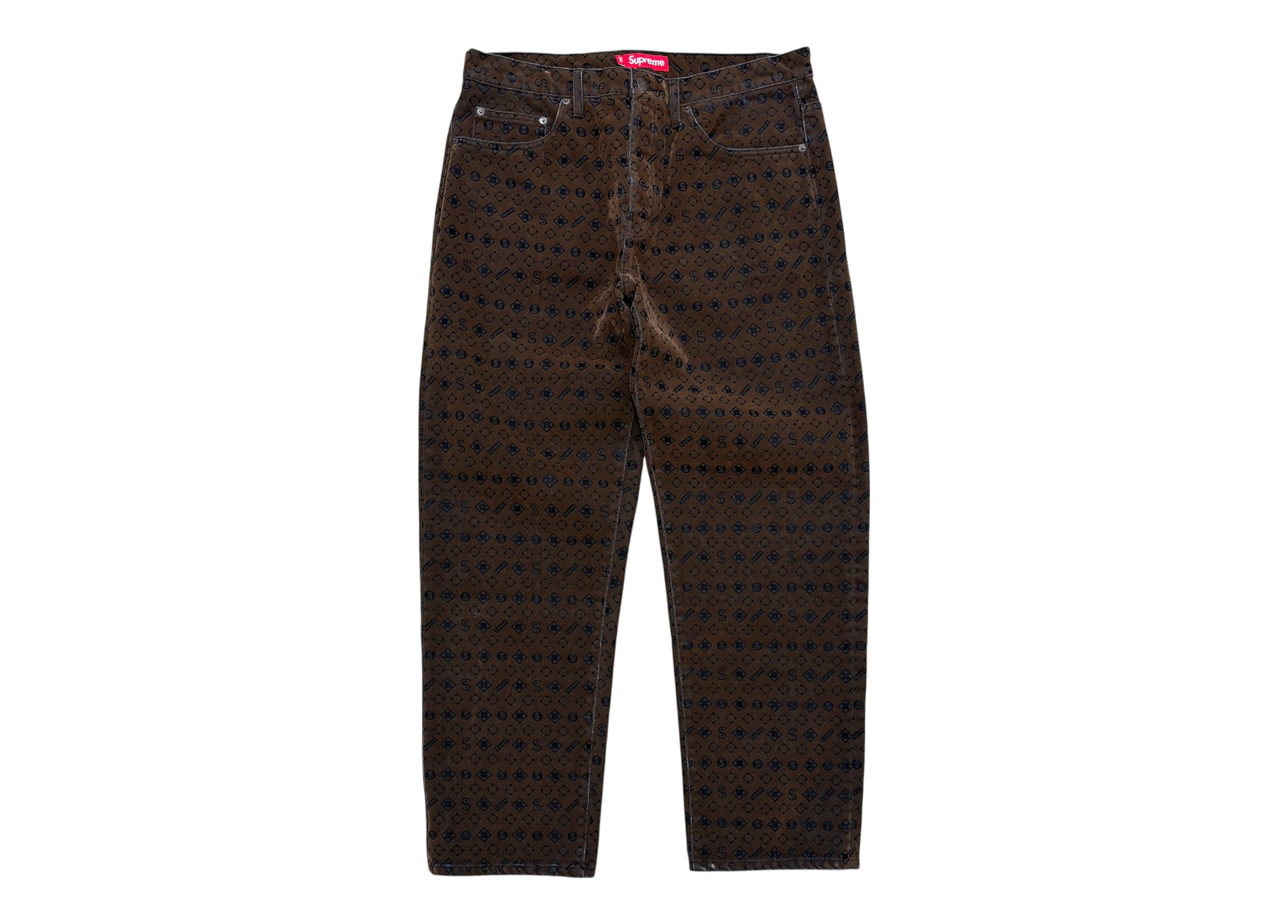 Supreme Pant Velvet All Over Logo Brown COND NEW