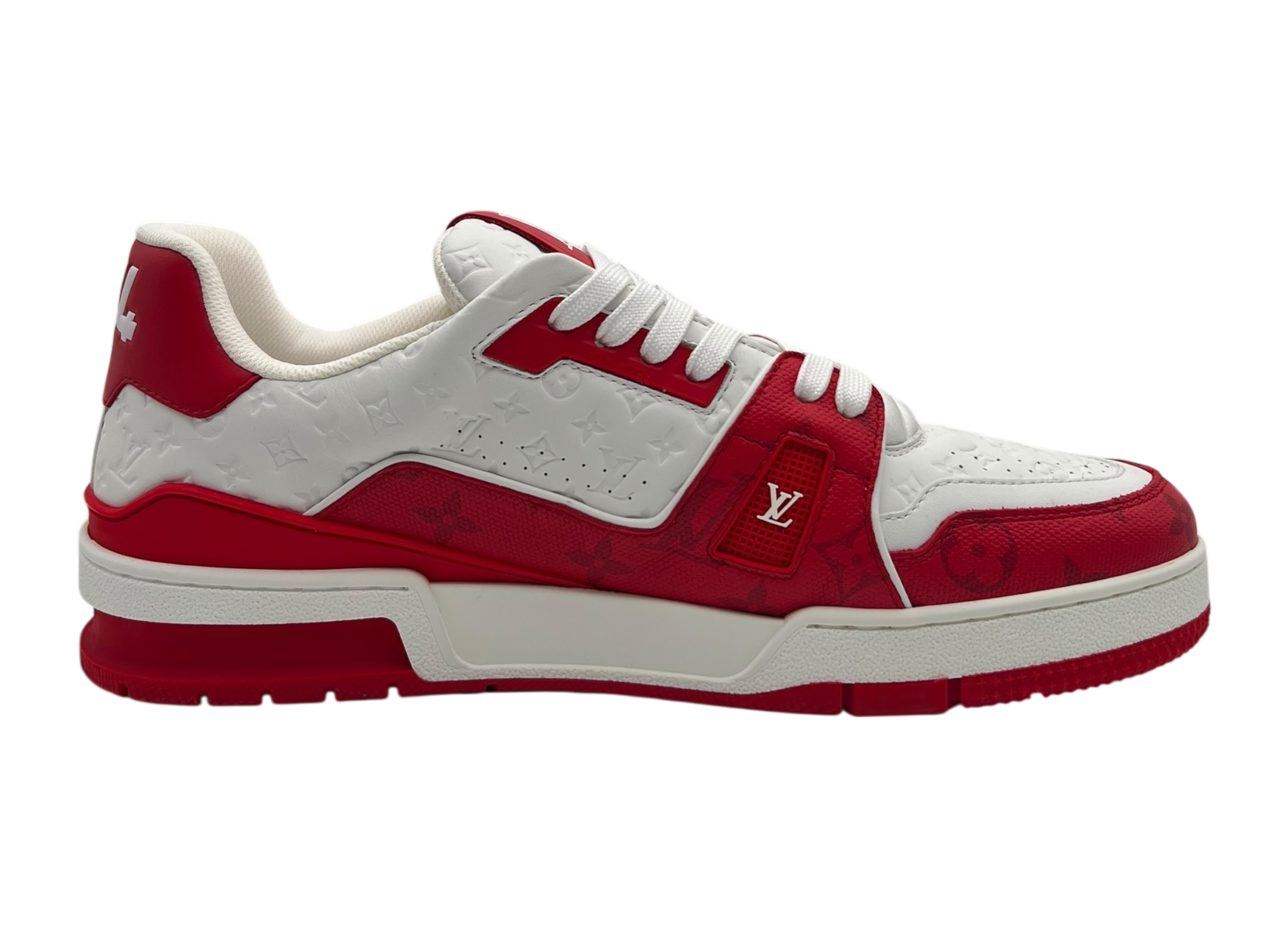 Louis Vuitton Trainer White Red Monogram COND NEW (NO BOX)