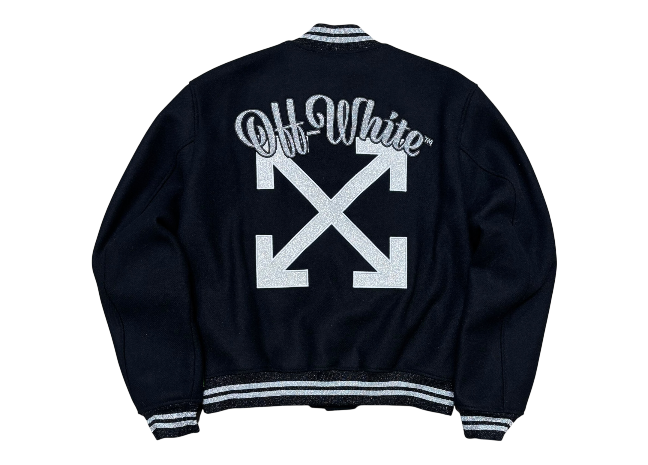 Off-White Varsity Jacket Wool Silver Black COND 9.5/10