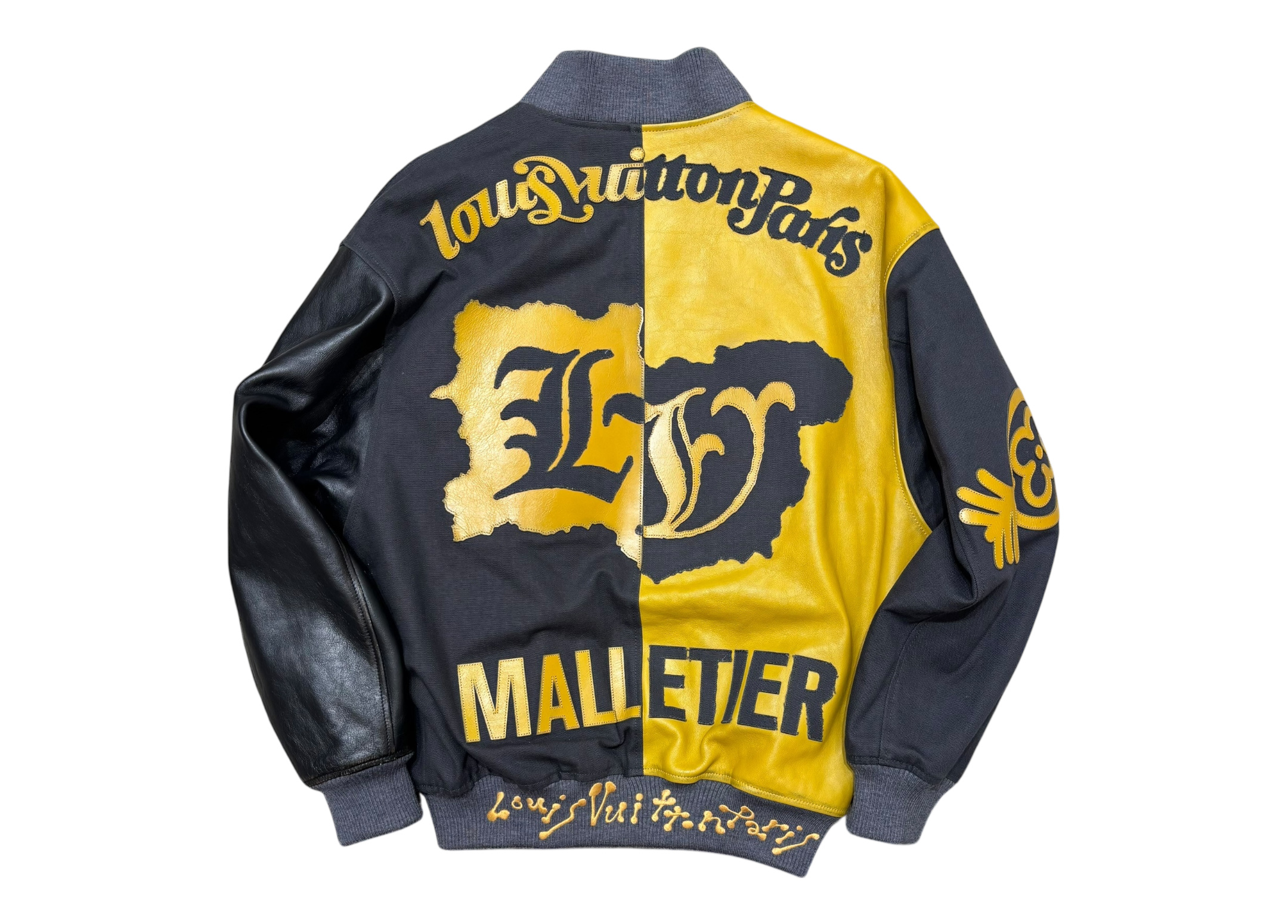 Louis Vuitton Zip Bomber Jacket Leather Canvas Yellow Grey COND 9.8/10