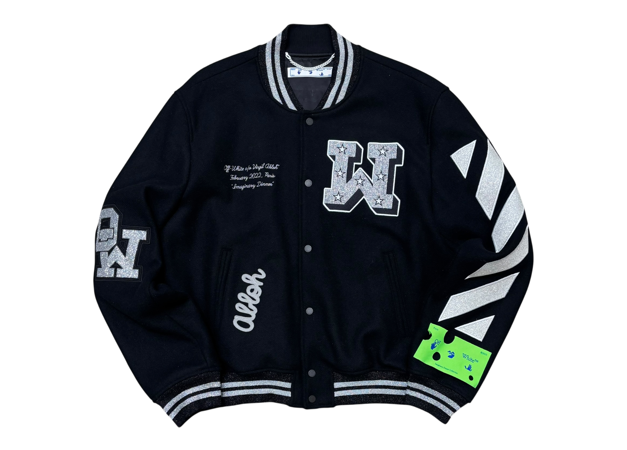 Off-White Varsity Jacket Wool Silver Black COND 9.5/10